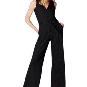 J.Jill Ponte  Pinstripe Jumpsuit Wide Leg Button Detail Size Large 12 14